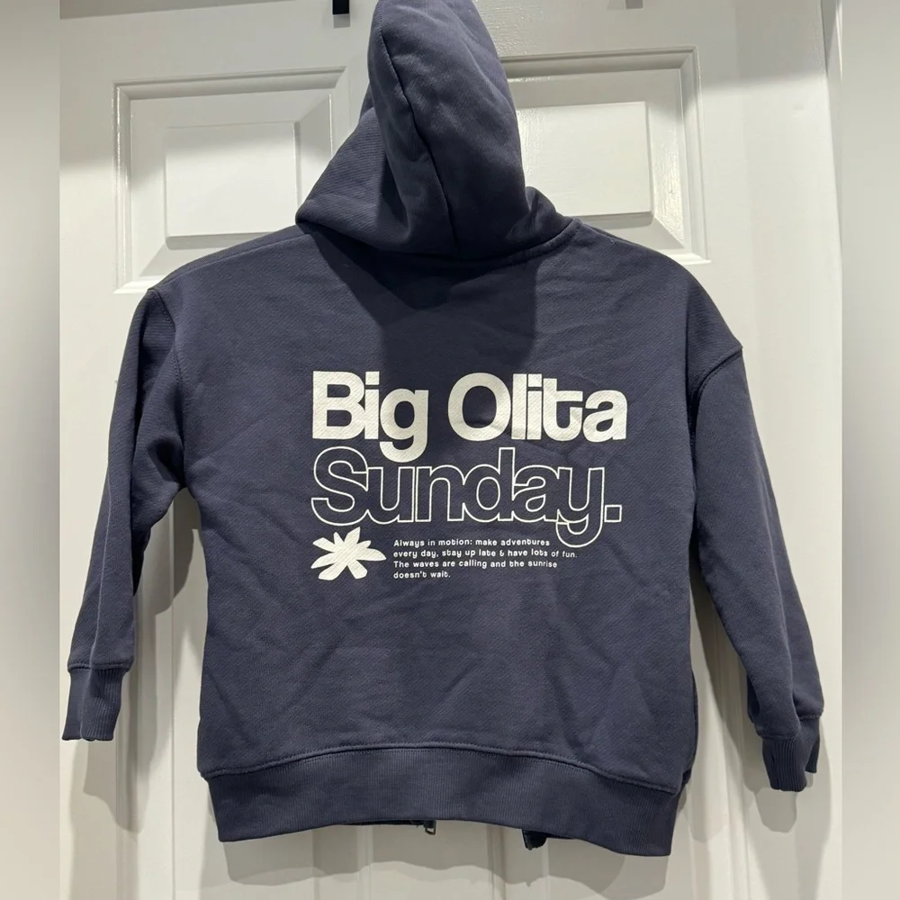 Zara big olita Kids Blue Hoodie Jacket zip up size 5- 6 surfer relaxed Cali